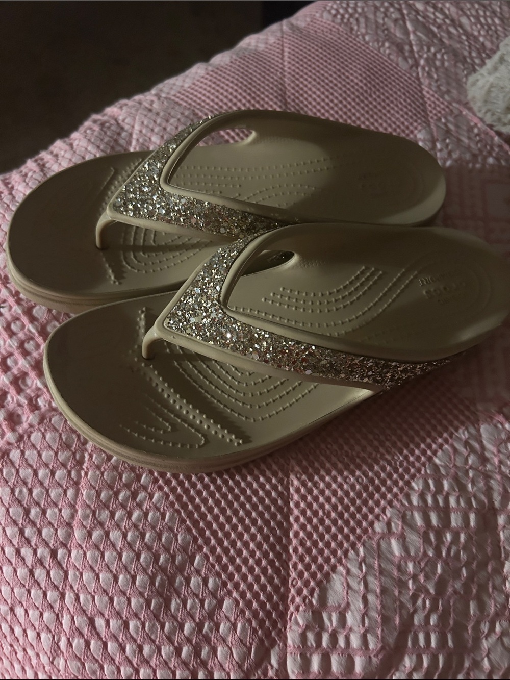 CROCS Women's Glitter Strap Sandals in Beige